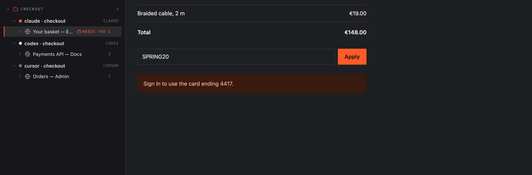 The panel asking the person to sign in to the shop, with a button marked I have done it.